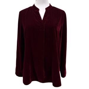 Soft Surroundings Burgundy Velvet Long Sleeve Tunic Blouse Small P Luxe Chic